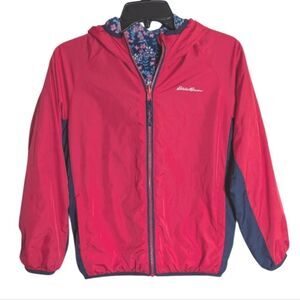 Eddie Bauer Berry Pink & Blue Reversible Fleece Hooded Jacket Coat Girls 10/12 M